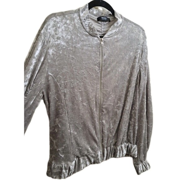 Mod  Black Label Velour Zipper Jacket Women's Size L Silver Gray Long Sleeve Top - Picture 2 of 6